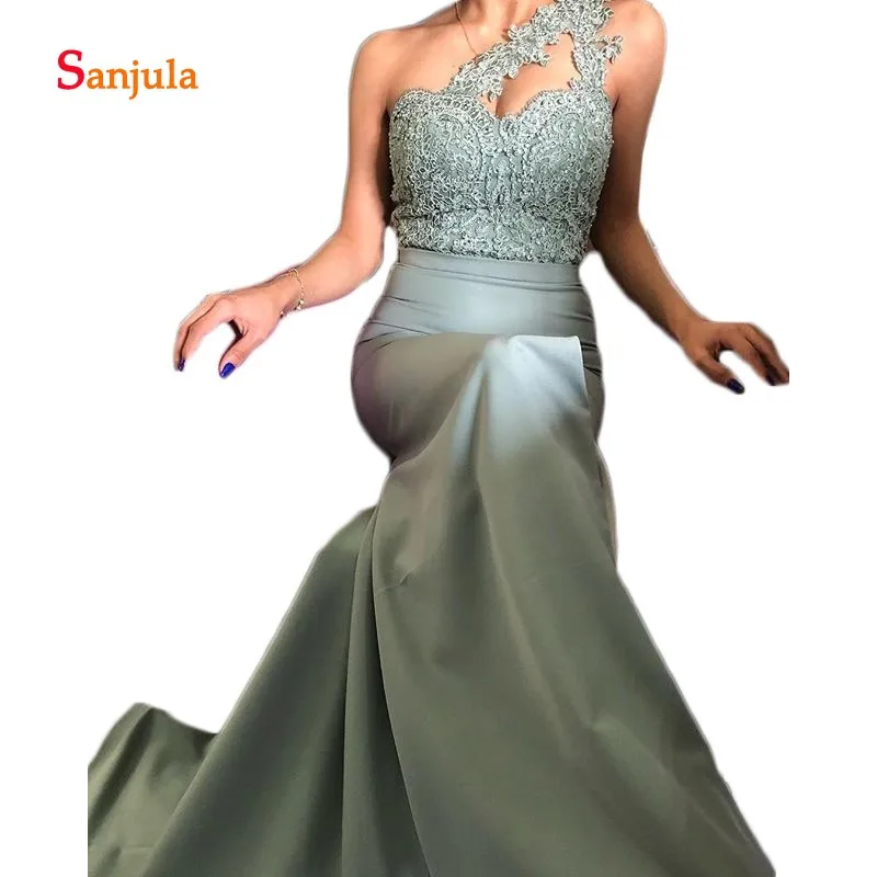 Сексуальное длинное вечернее платье для женщин аппликация на одном плече