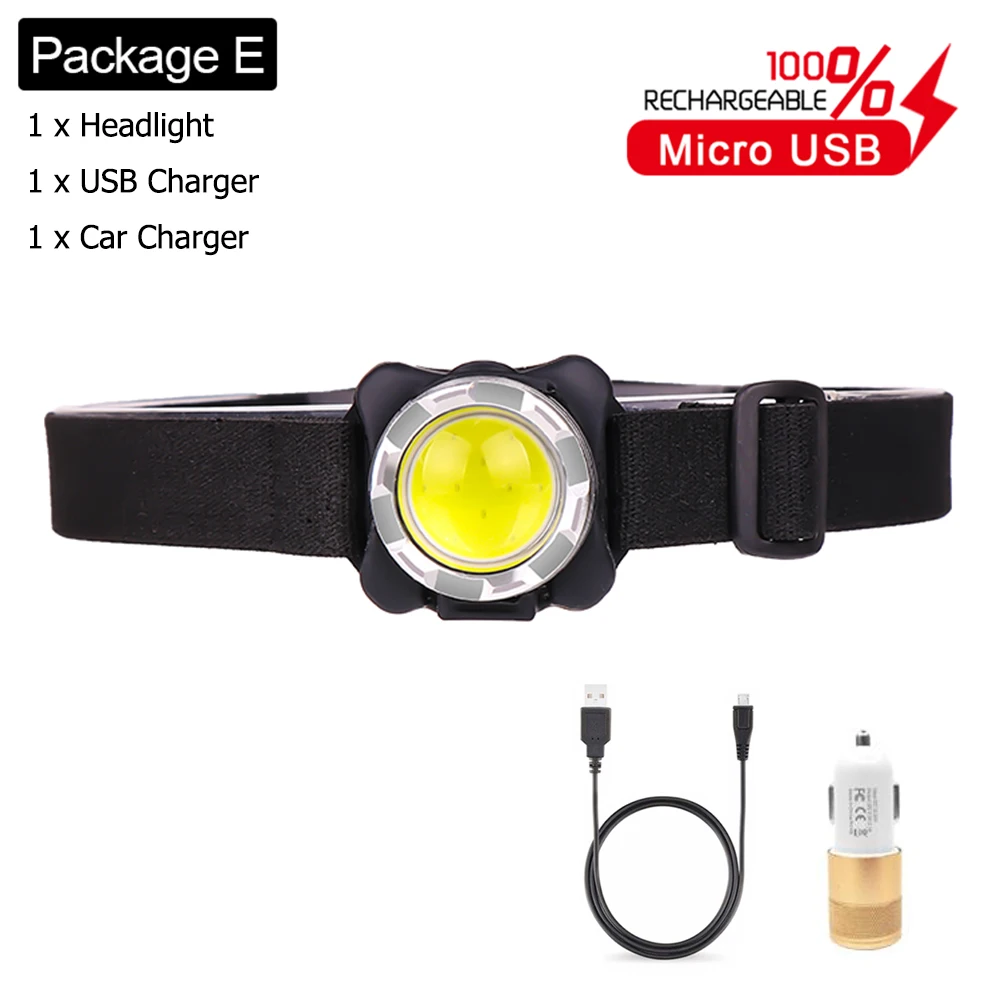 Package E Мощный налобный фонарь USB Перезаряжаемый головной светильник COB светодиодный головной светильник со встроенным аккумулятором водонепроницаемый головной светильник белый красный светильник ing - Испускаемый цвет: Package E