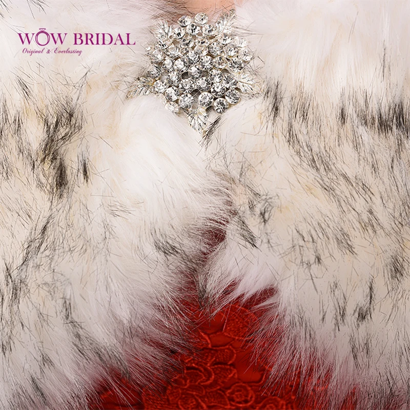 

Wowbridal 2021 Elegant Wedding Jacket Submissive Faux Fur Crystal Beaded Shawl Bridal Coat Accessories PJ0069