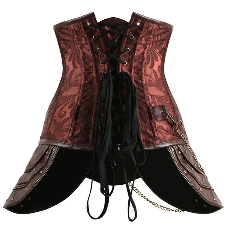 Коричневые стальные косточки под бюст корсет стимпанк Корсет Бюстье Топ