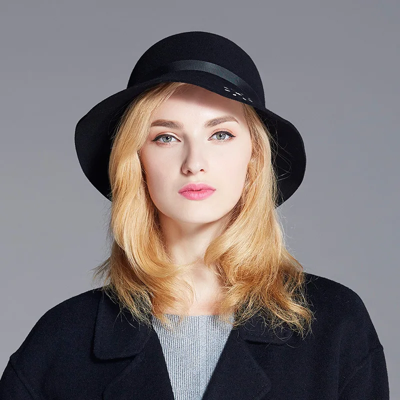 

Lady Fedoras Wool Hat Girls Autumn Winter New Woolen Cap Adult Version Dome Hats Casual Warm Woolen Hat Adjust A109