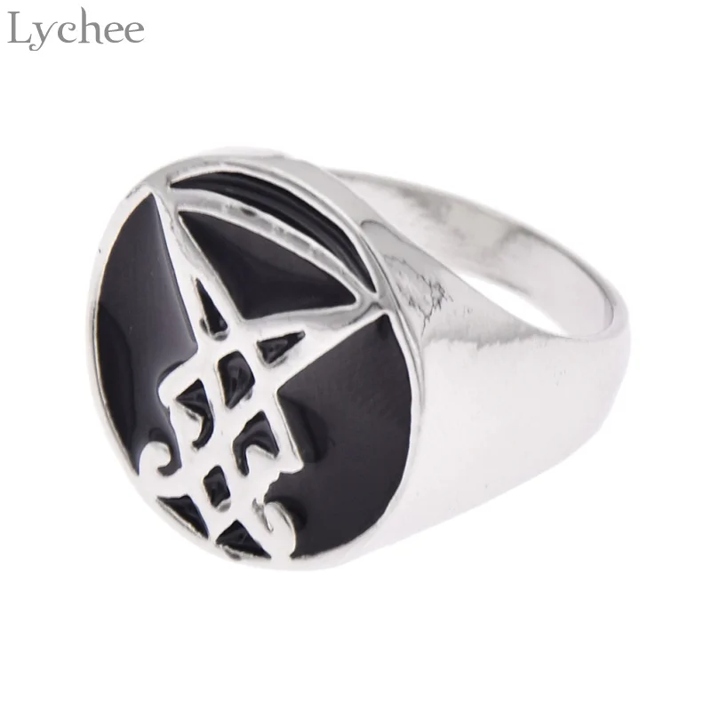 Личи в стиле Панк Сплав сатаны sigil of Lucifer кольцо серебро Цвет унисекс кольца