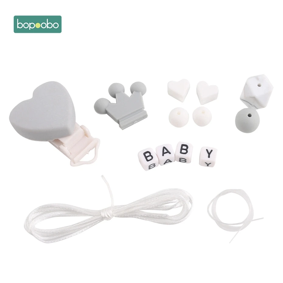 Gray DIY Set Bopobo/1 набор силиконовых бусин, набор для самостоятельной сборки, зажим в форме сердца, Прорезыватель для зубов, корона, рождественские подарки для детей, под заказ, сделай сам, пустышка, зажим для зубов - Цвет: Gray DIY Set