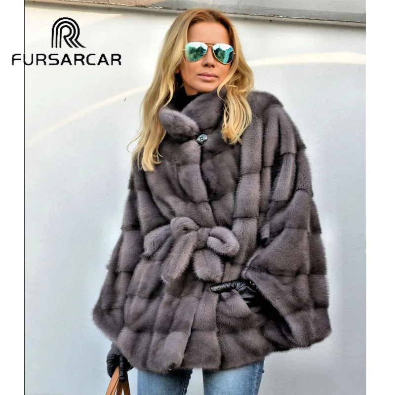 Роскошные новые шубы FURSARCAR из натуральной норки женские зимние в стиле с рукавом
