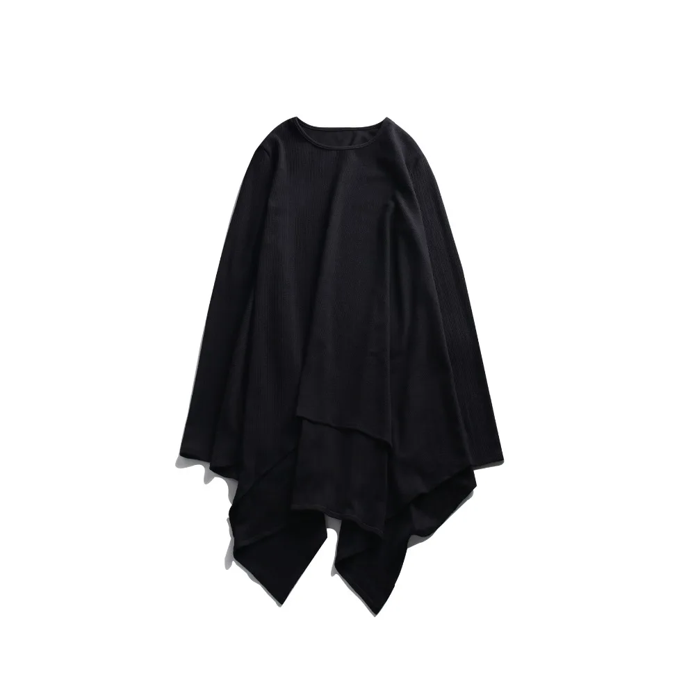 Cakucool Новое однотонное Черное женское Ассиметричное платье с длинными рукавами Normcore, свободные длинные платья средней длины, Осенние готические платья размера плюс