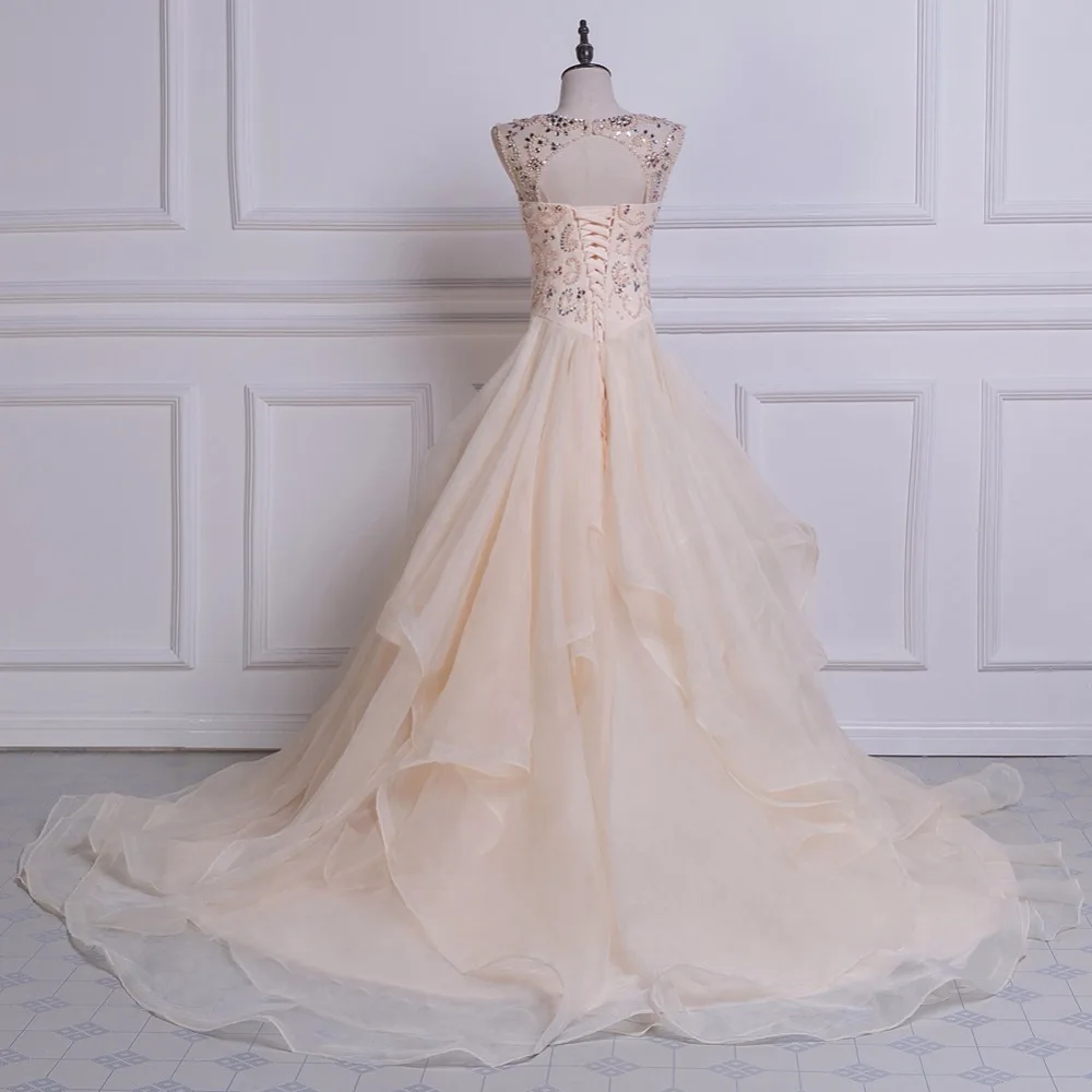 Благородный WEISS бальное платье Пышное цвета шампанского из органзы с бисером лиф