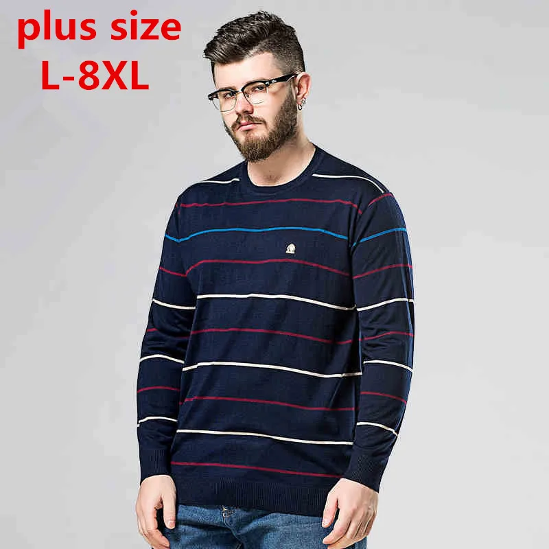 Плюс Размеры 8XL 6xl 5xl 7XL свитер Новое поступление 2017 года Мужская Мода Полосатый
