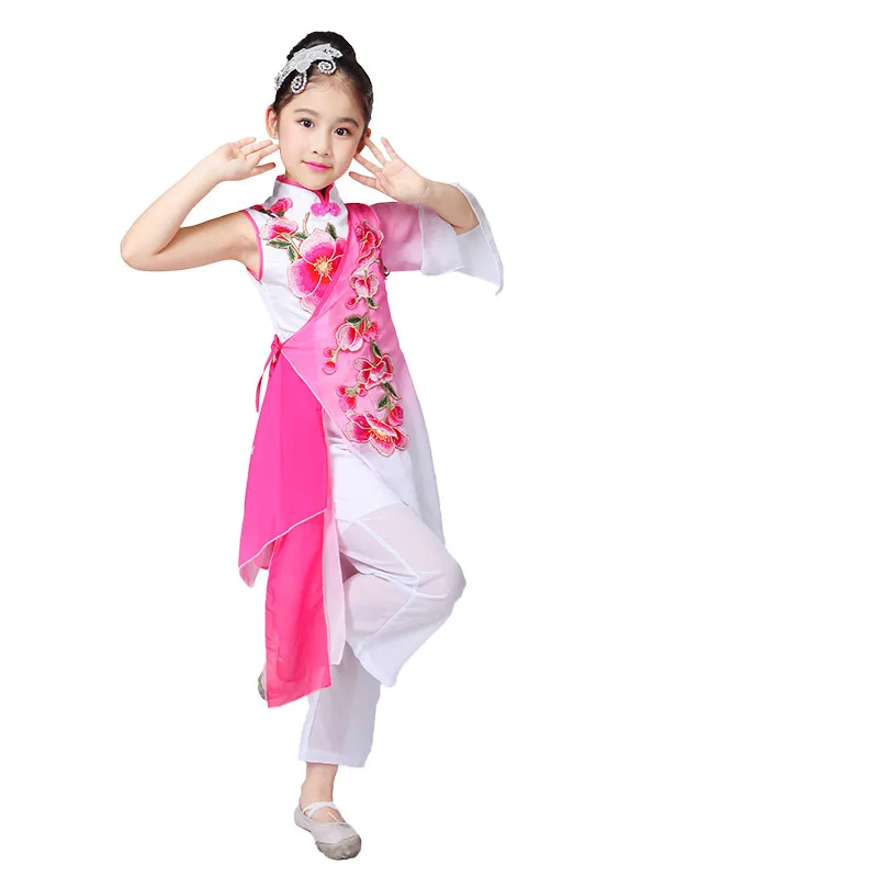Chinese Traditional Dance Costumes Girls National Yangko Clothing Kids Fan Umbrella Stage Performance Ooriental Costume 89 | Тематическая