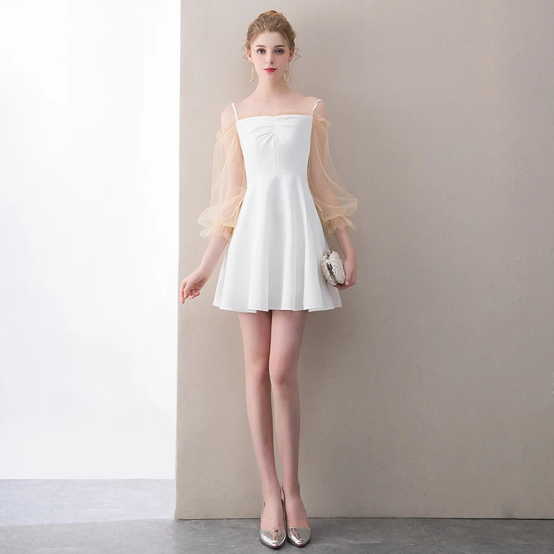 SSYFashion Новые простые Короткие коктейльные платья белые мини Вечерние с длинными