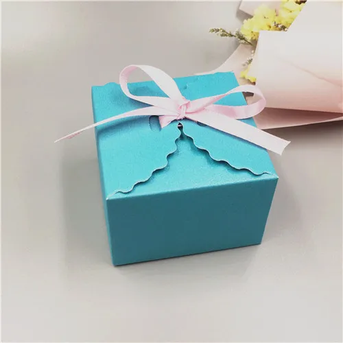 Lake blue 50 шт бумажные красочные свадебные сувениры коробки конфет+ лента, коробка для упаковки подарка ручной работы квадратная Подарочная коробка лиса торт/шоколад - Цвет: Lake blue