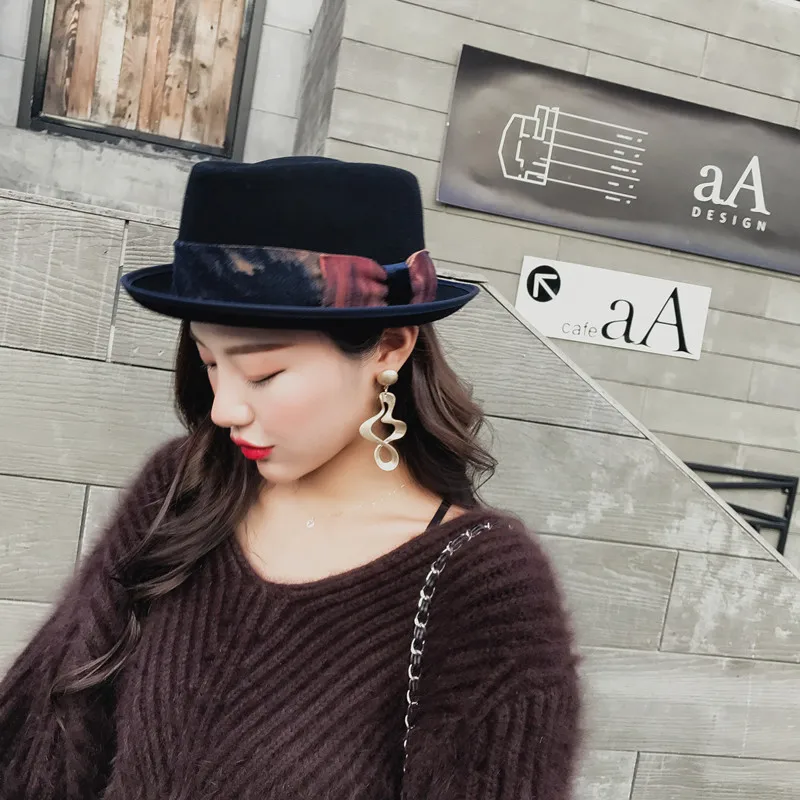 Winter Black Wool Felt Porkpie Hats For Men Chapeu Women Fedora Flat Top Caps Free Shipping BMDW028