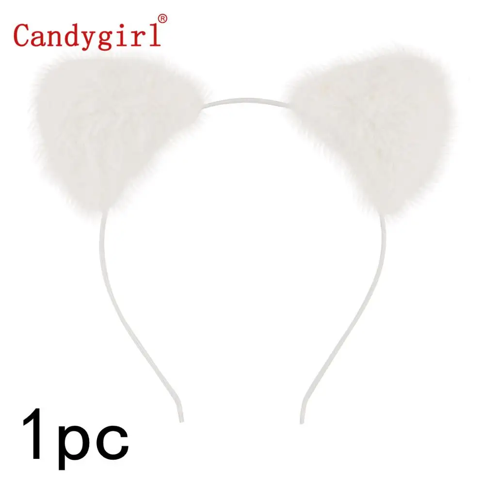 White Headbands 1 шт., женские плюшевые ободки с кошачьими ушками, аниме, косплей, карнавальный костюм, головной убор, головной убор, лиса, плюшевая повязка для волос, аксессуары для девочек - Цвет: White Headbands