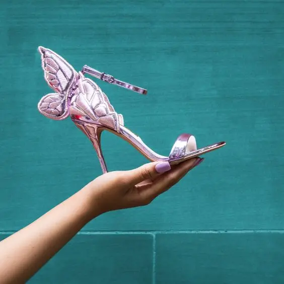Sandales Femme Nouveau Embroidered Butterfly Sandals Women Blue Gold Silver High Heels Party Shoes Elegant Valentine Shoes