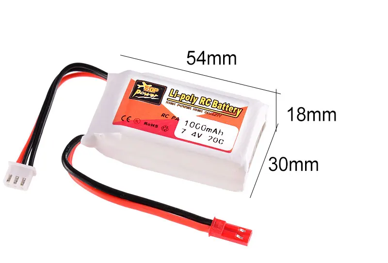ZOP Power 7 4 В 1000 мАч 20C 2S Lipo батарея JST вилка аккумуляторная для RC FPV гоночный Дрон