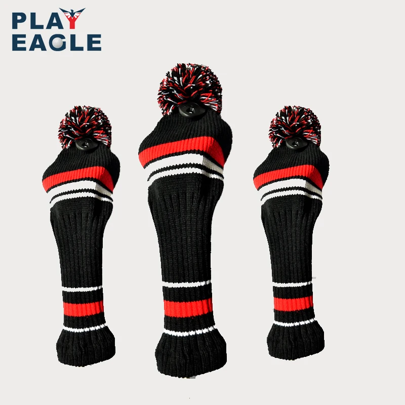 

1 Set/3pcs Wool Knit Golf Club Wooden Headcover Black & Red 1#3#5# Golf Driver Fairway Head Covers with Number Tag