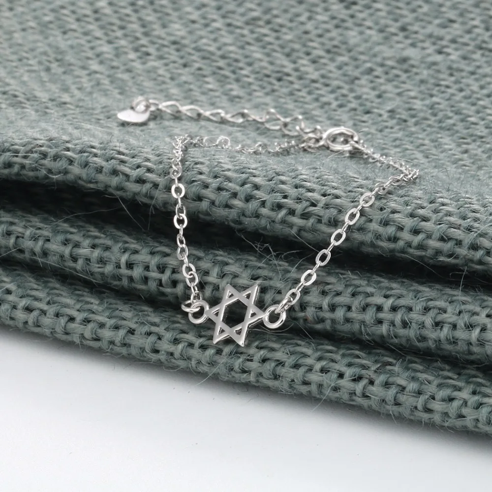 Kinitial Серебряный Дэвид звезды Jewelry пентаграмма очарование Браслеты браслеты для