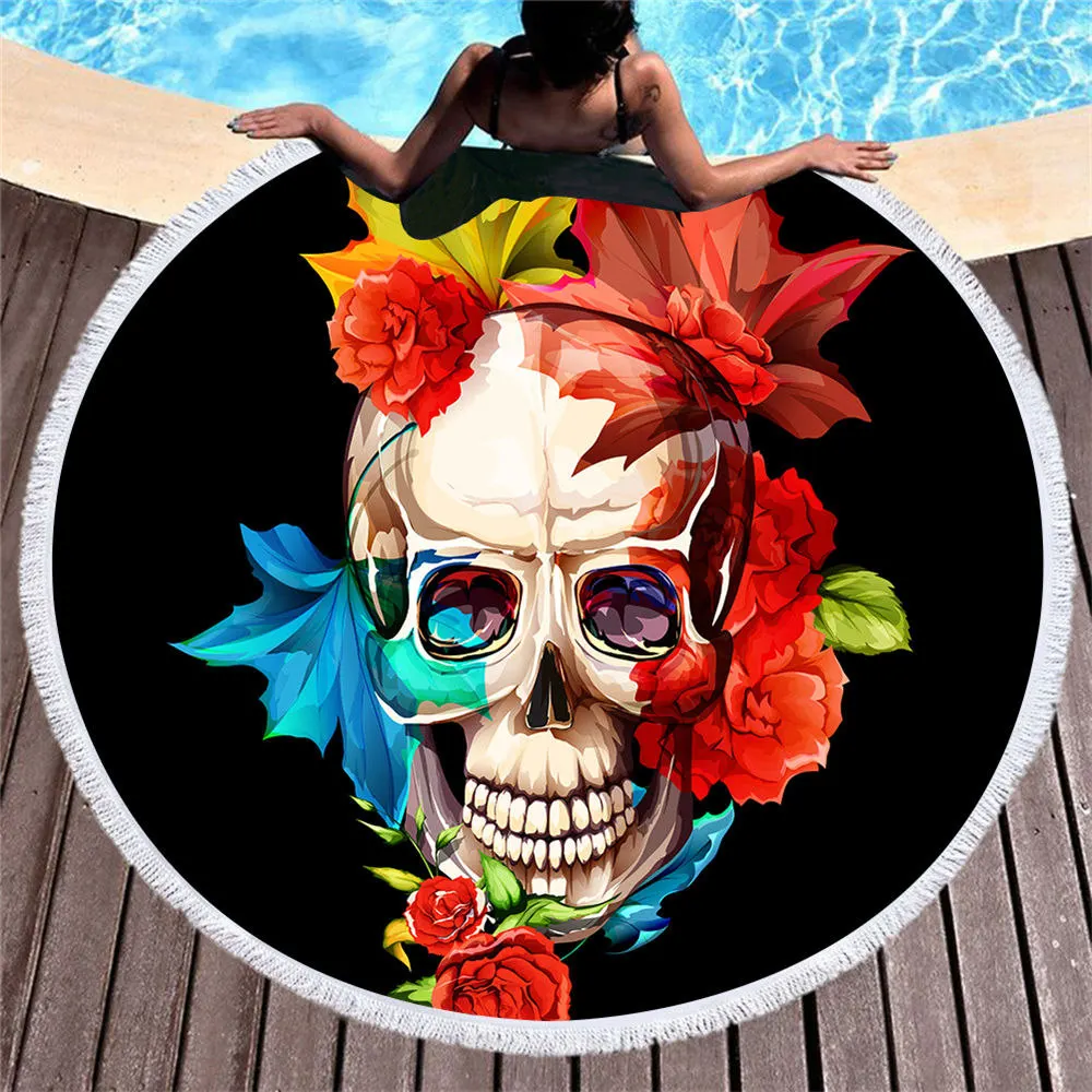 Крутое пляжное полотенце с черепом цветное цветочным принтом удобное летнее