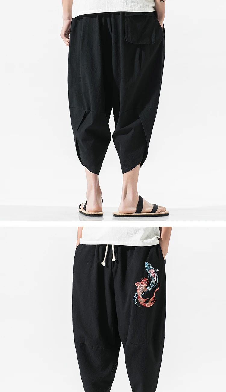 Sinicism Store, летние мужские шаровары,, Мужские штаны для бега в китайском стиле, штаны с вышивкой рыбы, мужские повседневные штаны в стиле хип-хоп