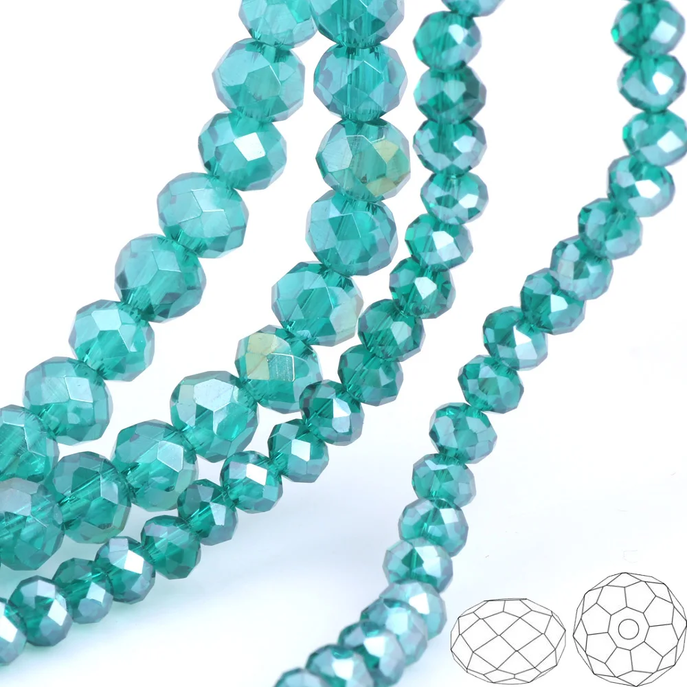 

OlingArt 3/4/6/8/10mm Round Glass Beads Rondelle Austria faceted crystal Peacock Blue AB color Loose bead DIY Jewelry Making