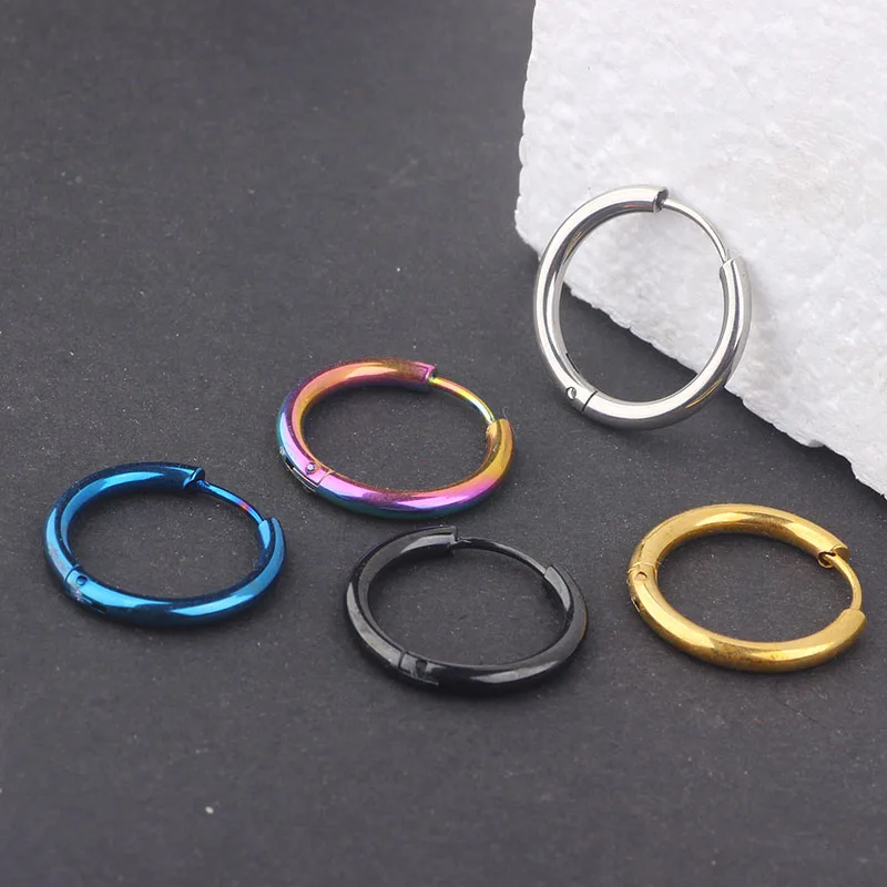 JUNLOWPY 2.5mm width Mens Women Stainless Steel hip hop Helix Ear Circle Hoop Earrings Huggies Piercing Jewelry | Украшения и