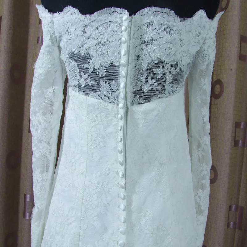 Кружевное свадебное платье русалка с длинным рукавом и вырезом лодочкой невесты