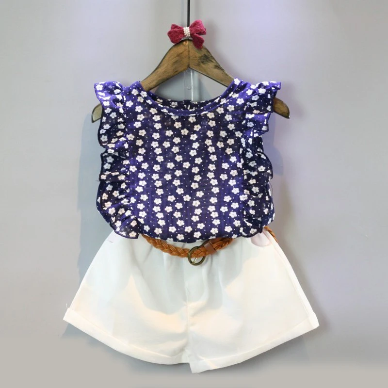 Летняя детская одежда для маленьких девочек 2 6 лет комплект из предметов синяя