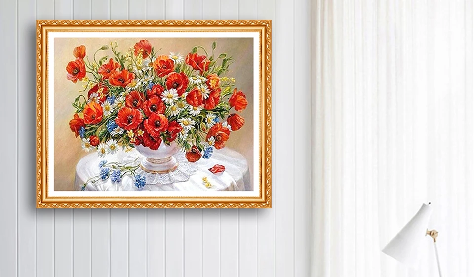 Алмазная вышивка RUBOS Red Poppy Daisy цветы DIY 5D алмазная вышивка крестиком Полный 3D круглые стразы украшение