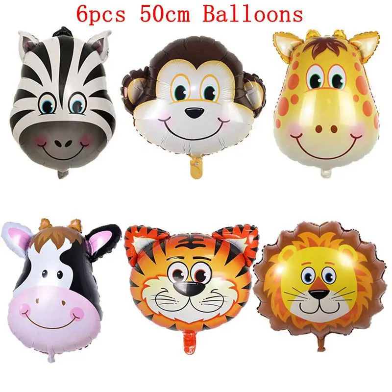 6pcs 50cm Balloons Джунгли вечерние воздушные шары из фольги в виде животного зоопарк животное джунгли тематическая вечеринка на день рождения декоративные детские игрушки шары сафари животные вечерние Декор - Цвет: 6pcs 50cm Balloons