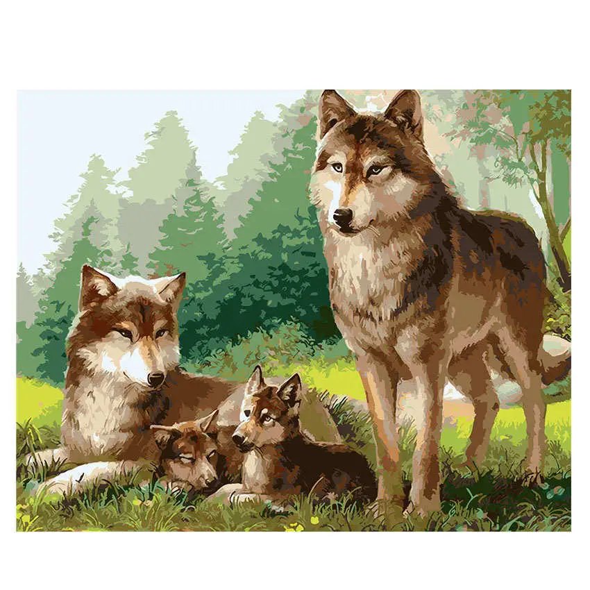 wolf painting 12 УИН Карп Сделай Сам картина по номерам Картина на холсте с изображением рыб Волк картина маслом Настенная картина кошка Раскраска по номерам для домашнего декора 40x50 см - Цвет: wolf painting 12