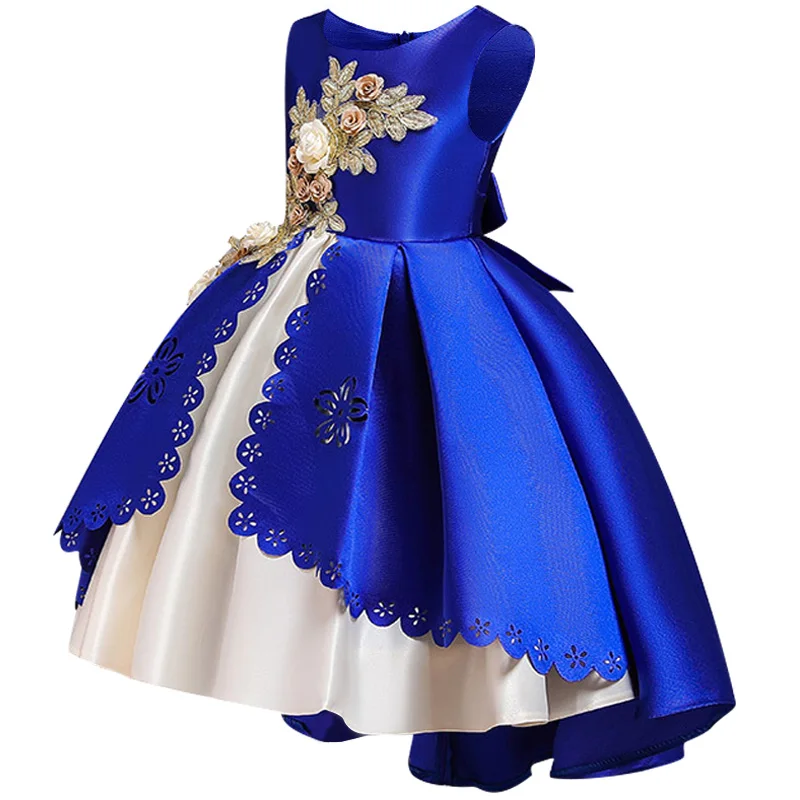 2019 summer Floral embroidered Formal Evening Wedding Gown for elegant Flower Girls Dress Children Kids Party For Girl Clothes | Детская