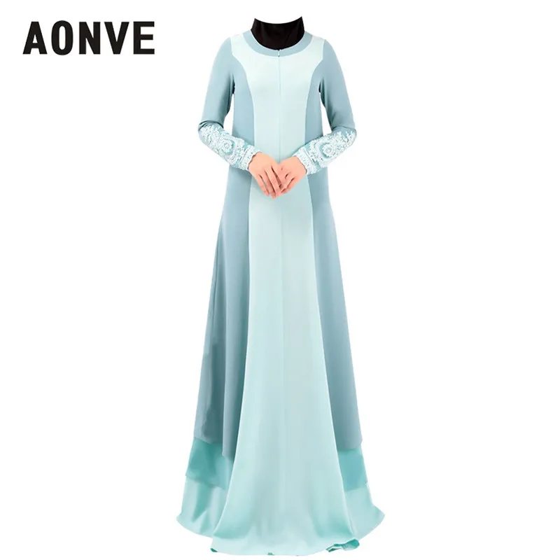 Aonve Femme Musulman Rode Solid Caftan повседневные женские платья большого размера с вышивкой