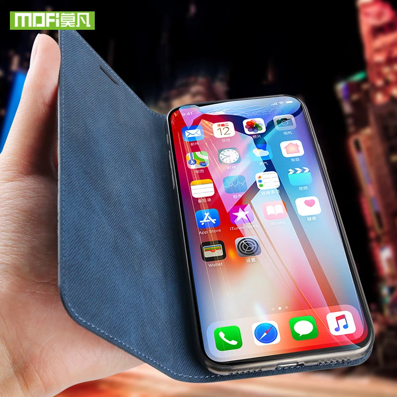 Новый чехол Mofi для iPhone XS Max XR силиконовый X роскошный кожаный с откидной крышкой