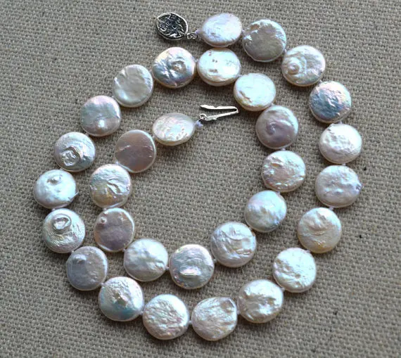 

Charming Real Pearl Jewelry,Coin Pearl 18inches 12-13mm Ivory Coin Freshwater Pearl Choker Necklace,Wedding Party Jewelry.