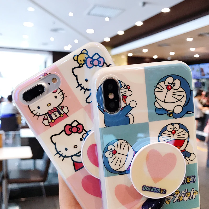 Soft Silicon Protective Phone Case Japan blue cat Cute Cartoon 3D Kitty Cat For iPhone X 8 7 7Plus 6 6S Plus with holder |
