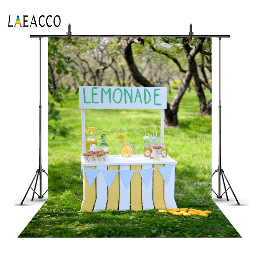 Laeacco фотофоны зеленая Весенняя трава стенд Lemonade магазин дерево детский портрет