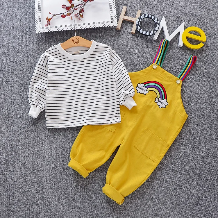 Girls Clothing Sets New Autumn Spring Active Clothes Children Cartoon Rainbow Print Long Sleeve Shirts + Pants Suit 4Years | Детская
