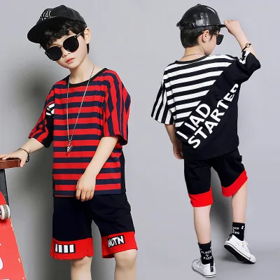 

Children's Clothing Sets Baby Boys Casual Sport Suit Kids Boys Striped T Shirt+shorts 2pcs Suits Student Boy Loose Tracksuit Set