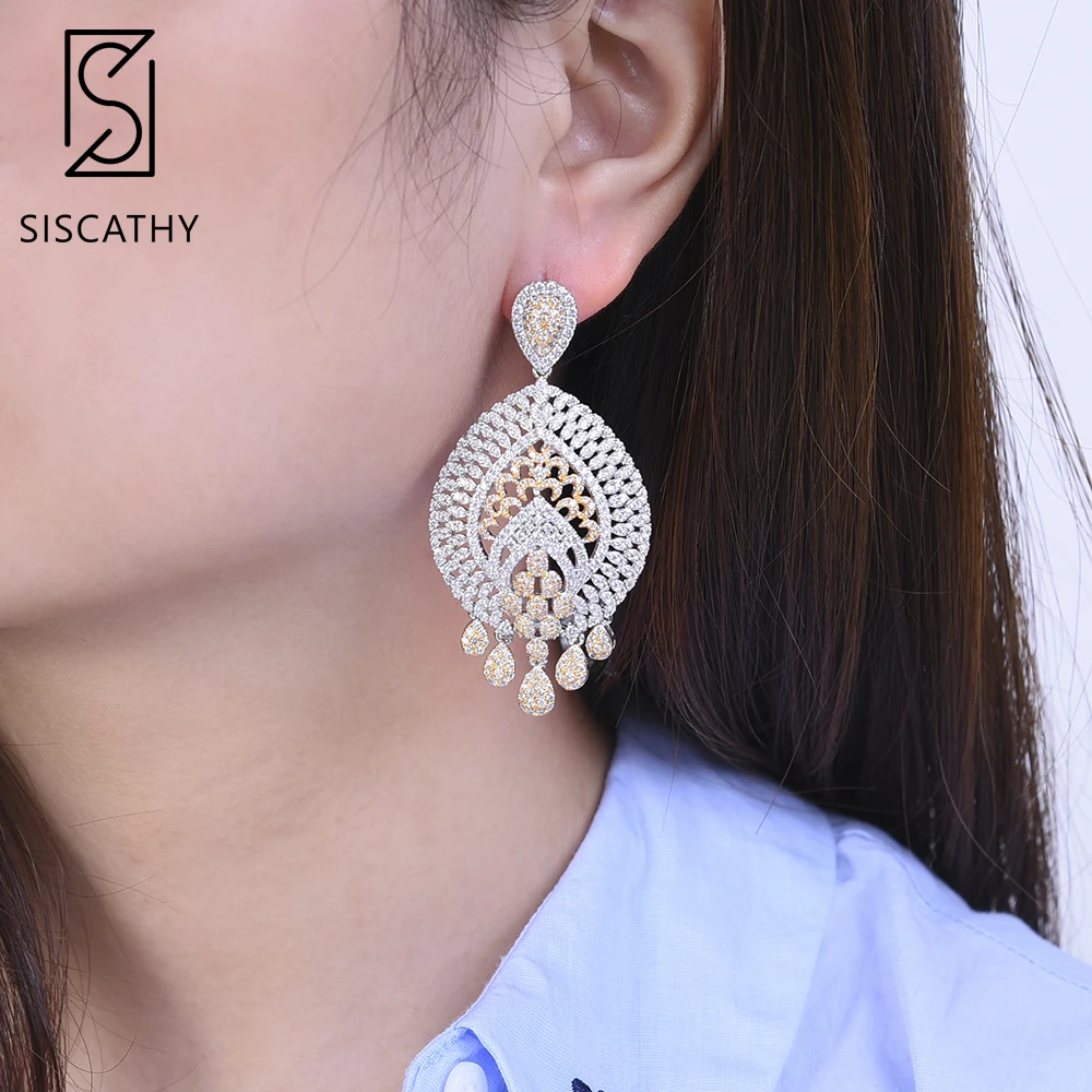 Siscathy 33*64 мм Роскошные полые серьги-капли модные ювелирные изделия кубическая