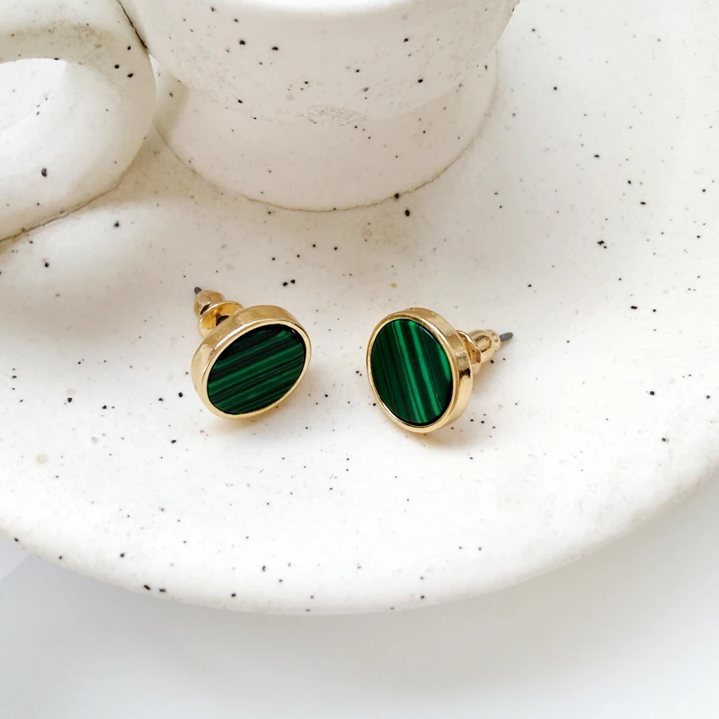 Женские серьги в стиле минимализма винтажные круглые с натуральным камнем