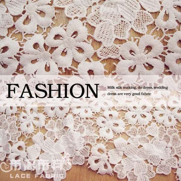 

120cm wide milk silk water soluble cutout outerwear three-dimensional flowers one-piece dress white lace fabric material