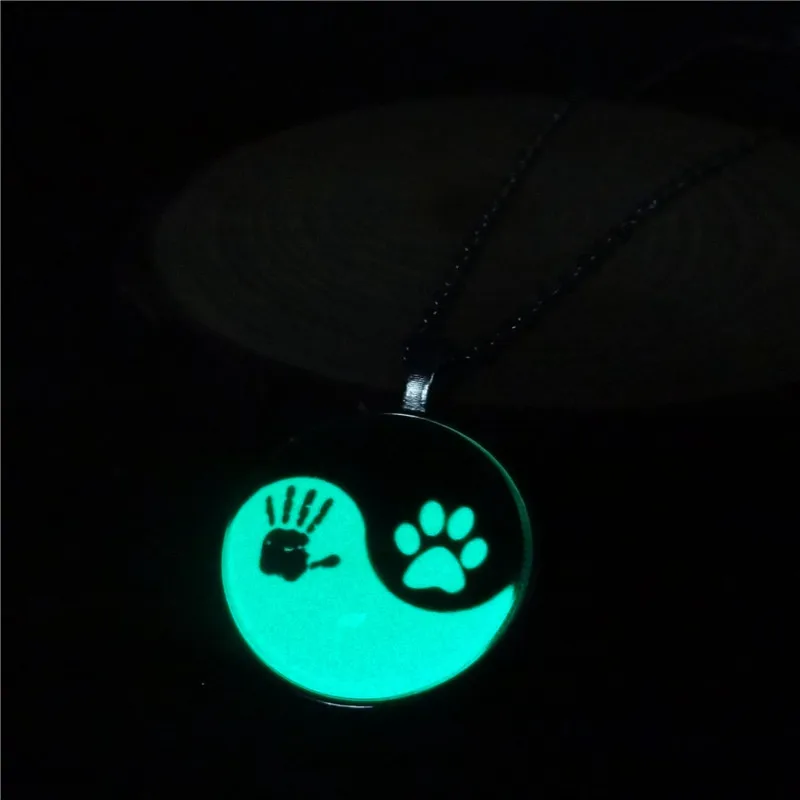 Taichi Yin Yang Dog Paw светящийся кулон на ожерелье DIY Jewelry Chain Necklace стеклянный купольный