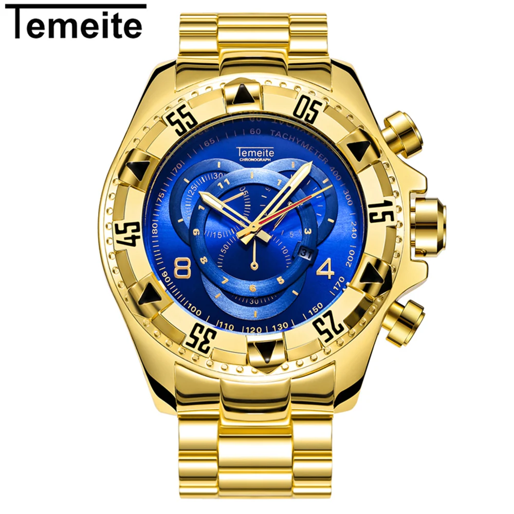 Temeite Men's Watches Fashion Sports Watches Luxury Big Dial Quartz Watch Clock Alloy Band Calendar Luminous Wristwatches - Color: Type 3