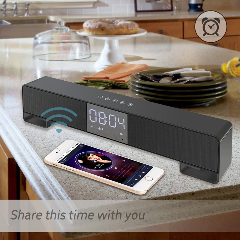 Беспроводная Bluetooth Колонка HLTON с часами FM радио TF картой AUX|Портативные колонки| |
