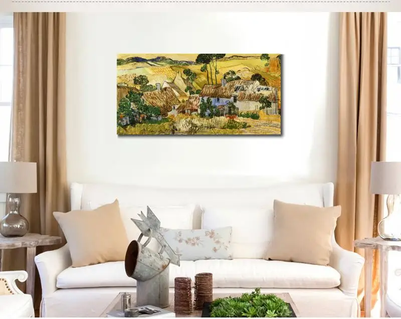 Koop Vincent Van Gogh Schilderijen Op Canvas Rietgedekte Huizen Tegen Een Hill Handgeschilderde Wall Art Decor Hoge Kwaliteit