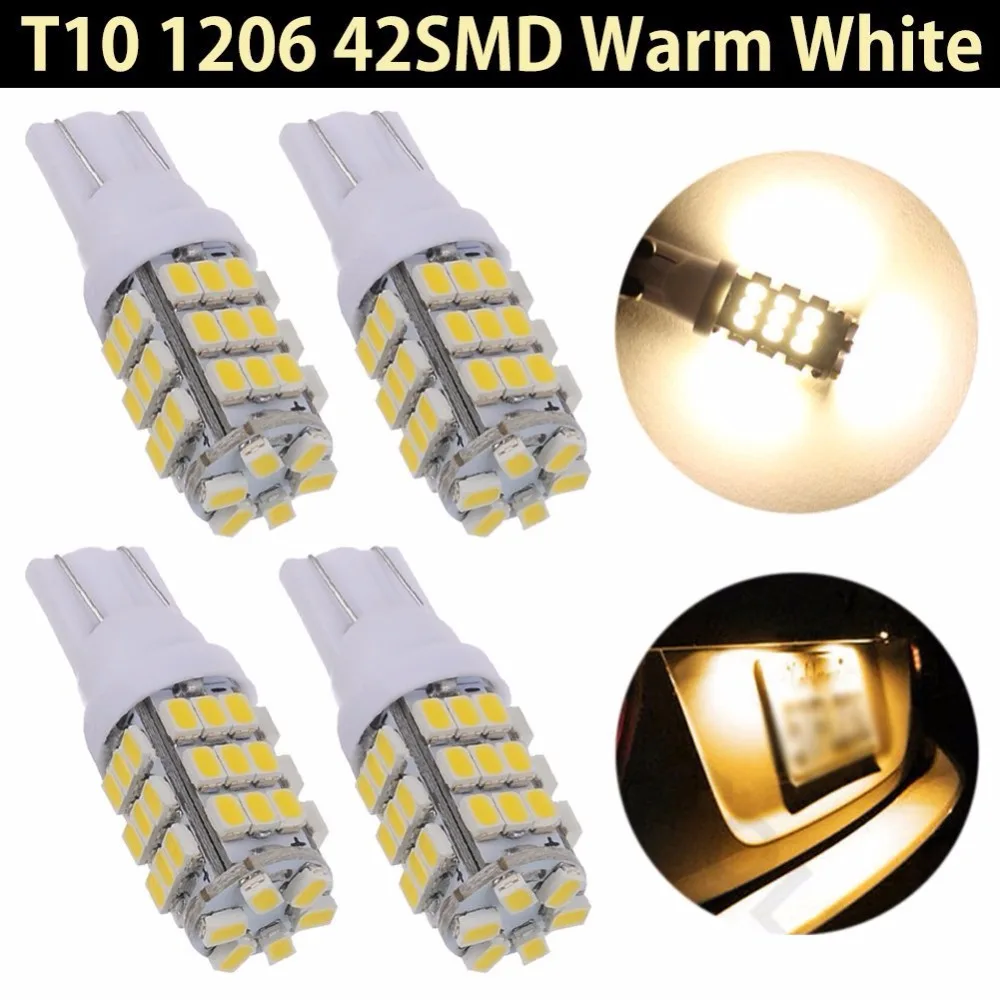 

4 Pcs/lot T10 W5W 921 194 2825 168 42-SMD Side Wedge Car RV Landscaping LED Light Bulbs Warm White