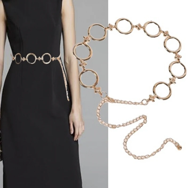 

Fashion Metal Waist Chain Gold Plated Belt Decoration Belt For Dresses Women Circle Metal String Girls Designer Belts