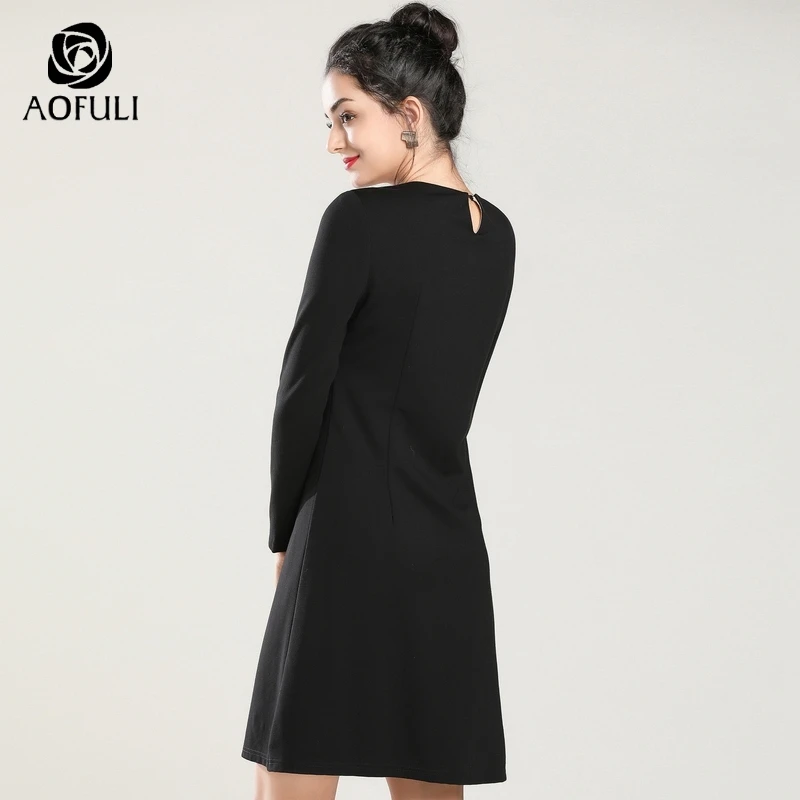 AOFULI L-XXXL 4XL 5XL расшитое блестками зимнее женское платье с длинным рукавом длиной до
