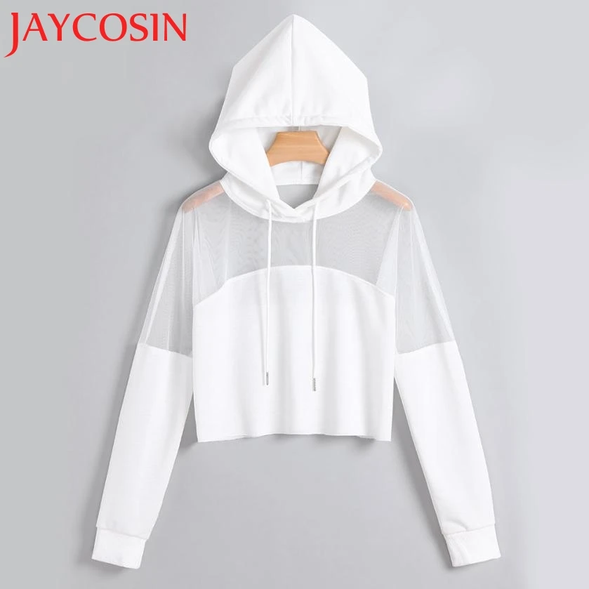 JAYCOSIN 2018 Женская Однотонная рубашка с длинным рукавом и капюшоном в стиле бохо