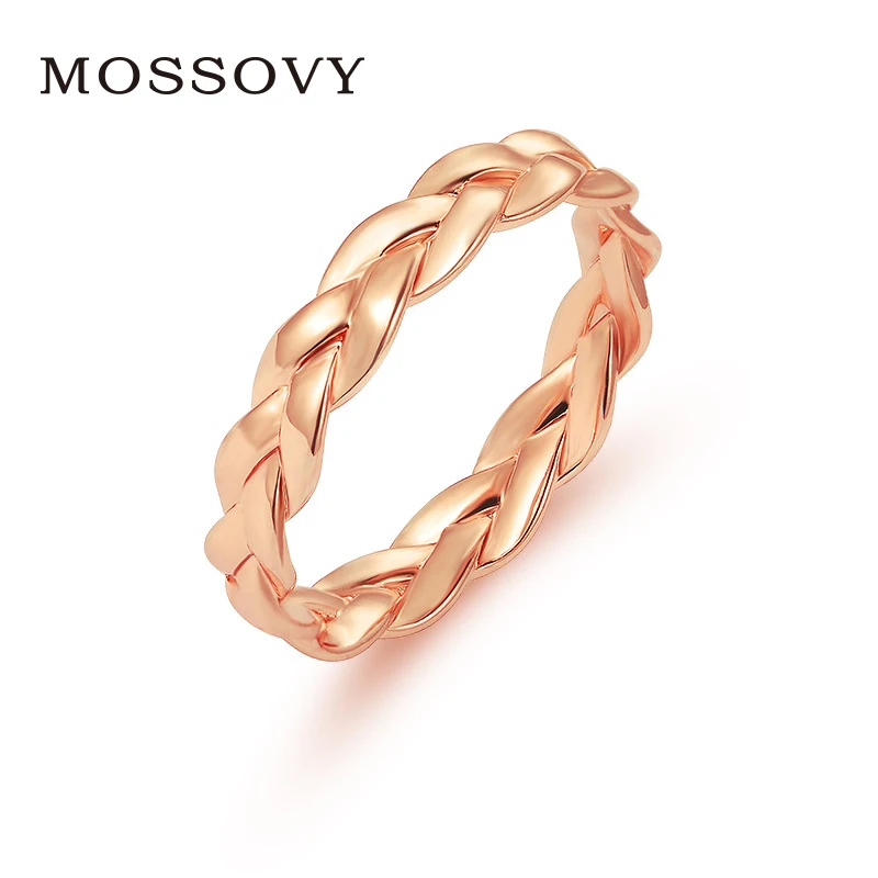 Женское кольцо Mossovy оригинальная цепочка с простой обмоткой розовое