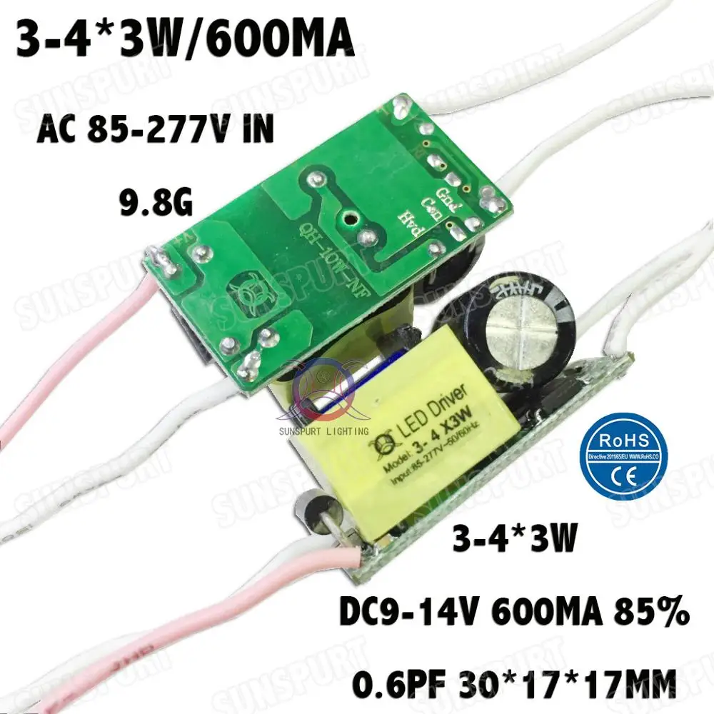 Внешнее 2-60W AC85-277V светодиодный драйвер 1-2x3W 2-4x3W 3-5x3W 6-10x3W 10-18x3W 18-30x3W 600mA DC2-105V постоянного тока с бесплатной доставкой